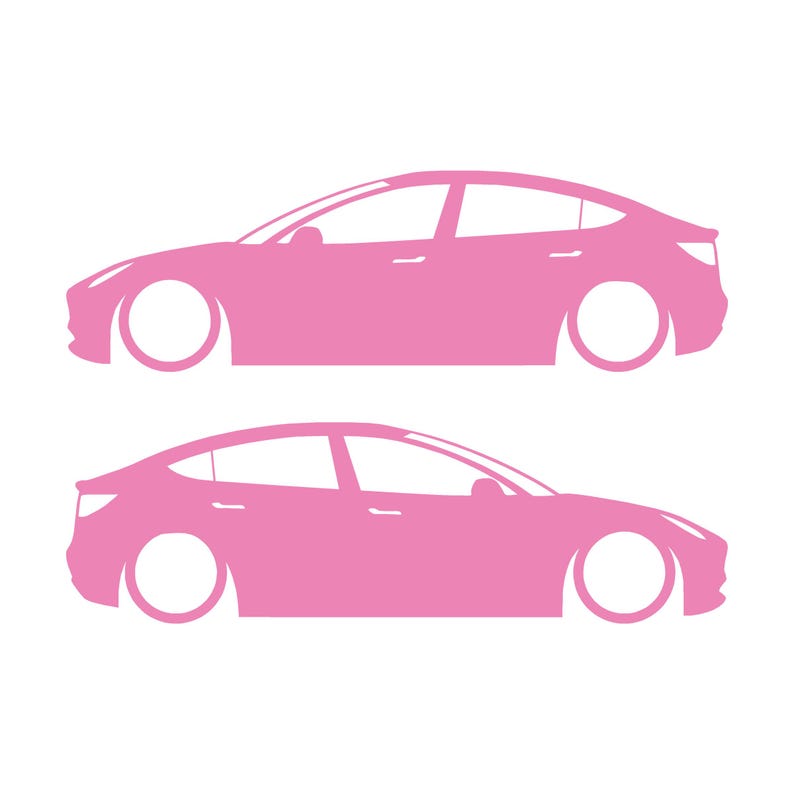 Set Of 2 Lowered Car Silhouette Decal Stickers For Tesla Model Y Soft Pink