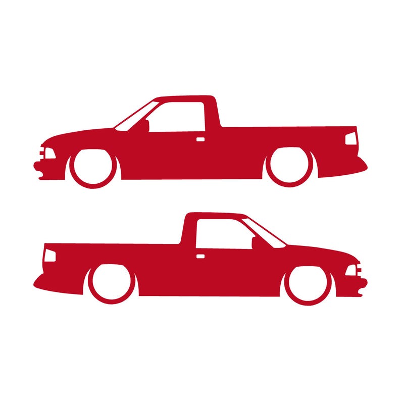 Set Of 2 Lowered Car Silhouette Decal Stickers For Chevrolet S10 2nd Gen Single Cab 1994-97 Red