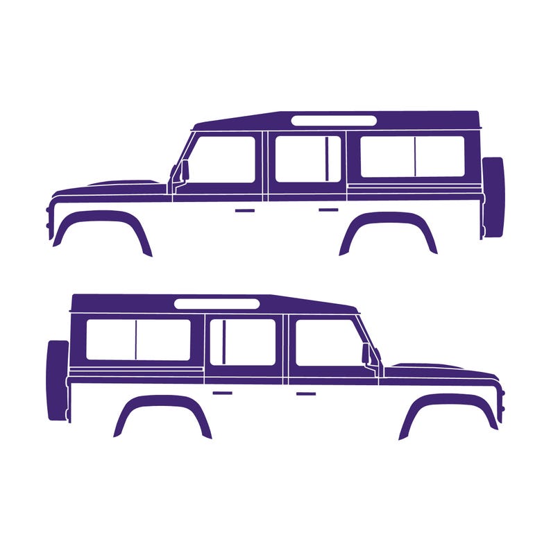Juego de 2 pegatinas con silueta de coche para Land Rover Defender 110 Classic Wagon Morado