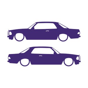 Set van 2 verlaagde auto silhouet stickers voor Mercedes C123 Coupé Paars