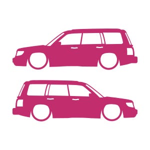 Set Of 2 Lowered Car Silhouette Decal Stickers For Subaru Forester 1st Gen SF Pink