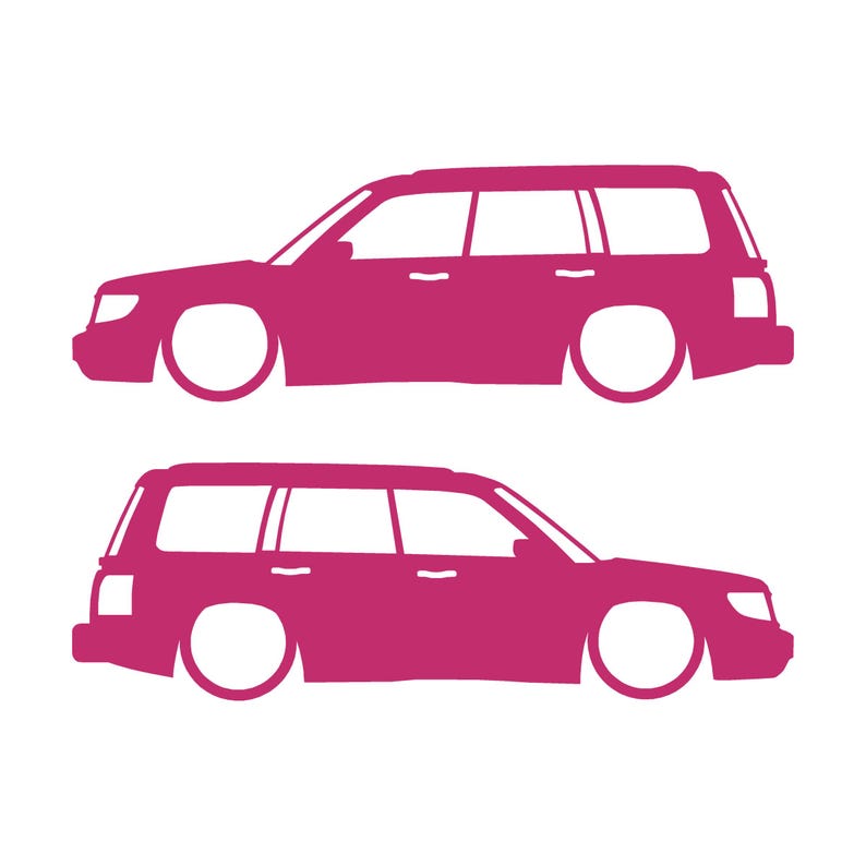 Set Of 2 Lowered Car Silhouette Decal Stickers For Subaru Forester 1st Gen SF Pink