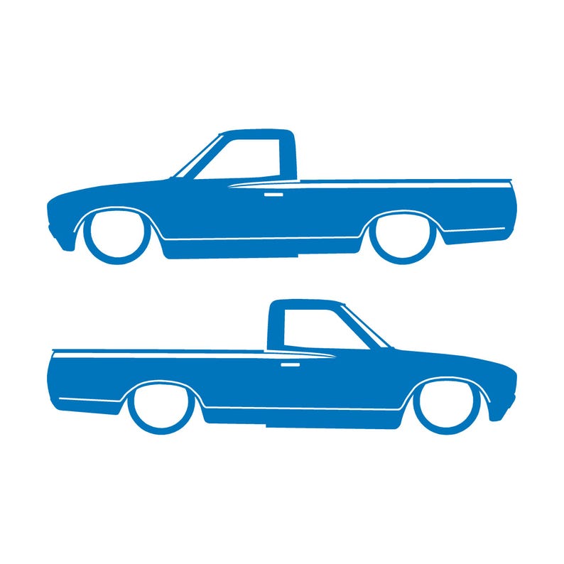 Set Of 2 Lowered Truck Silhouette Decal Stickers For Datsun 620 Single Cab Pickup Sky Blue