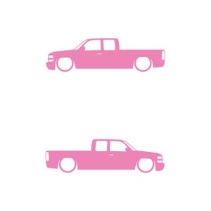 Set Of 2 Lowered Truck Silhouette Decal Stickers For Chevrolet Silverado Extended Cab 1999- 2002 Pickup Soft Pink