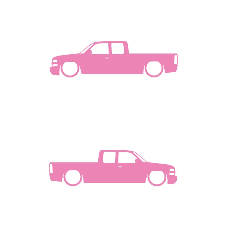 Set Of 2 Lowered Truck Silhouette Decal Stickers For Chevrolet Silverado Extended Cab 1999- 2002 Pickup Soft Pink