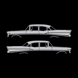 Set Of 2 Lowered Car Silhouette Decal Stickers For 1957 Chevrolet Bel Air 4-door Sedan Coupe Silver