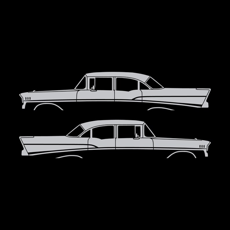 Set Of 2 Lowered Car Silhouette Decal Stickers For 1957 Chevrolet Bel Air 4-door Sedan Coupe Silver