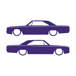 Set med 2 silhuettdekaler för Dodge Dart 4:e generationen 1967-69 Classic Hardtop Coupe Lila