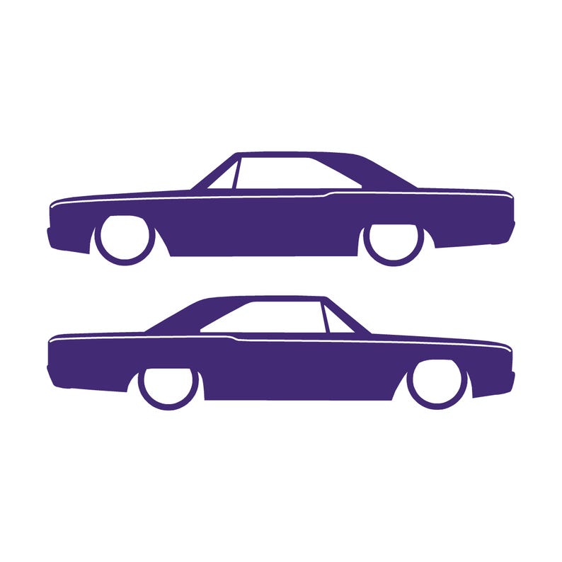 Set med 2 silhuettdekaler för Dodge Dart 4:e generationen 1967-69 Classic Hardtop Coupe Lila