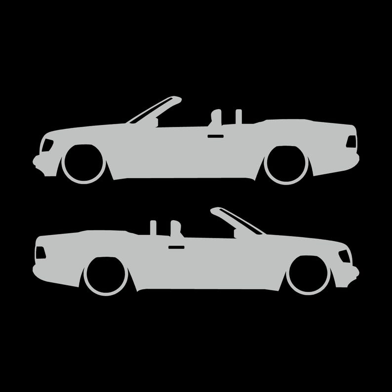 Set van 2 autosilhouet-stickers voor de Mercedes E-Klasse W124 Cabriolet. Light Grey