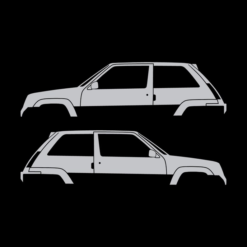 Set Of 2 Car Silhouette Decal Stickers For Renault 5 GT Turbo Silver