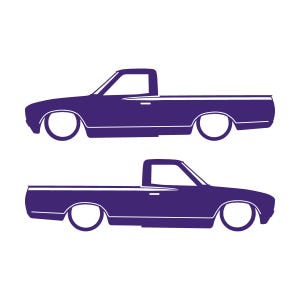 Set Of 2 Lowered Truck Silhouette Decal Stickers For Datsun 620 Single Cab Pickup Purple