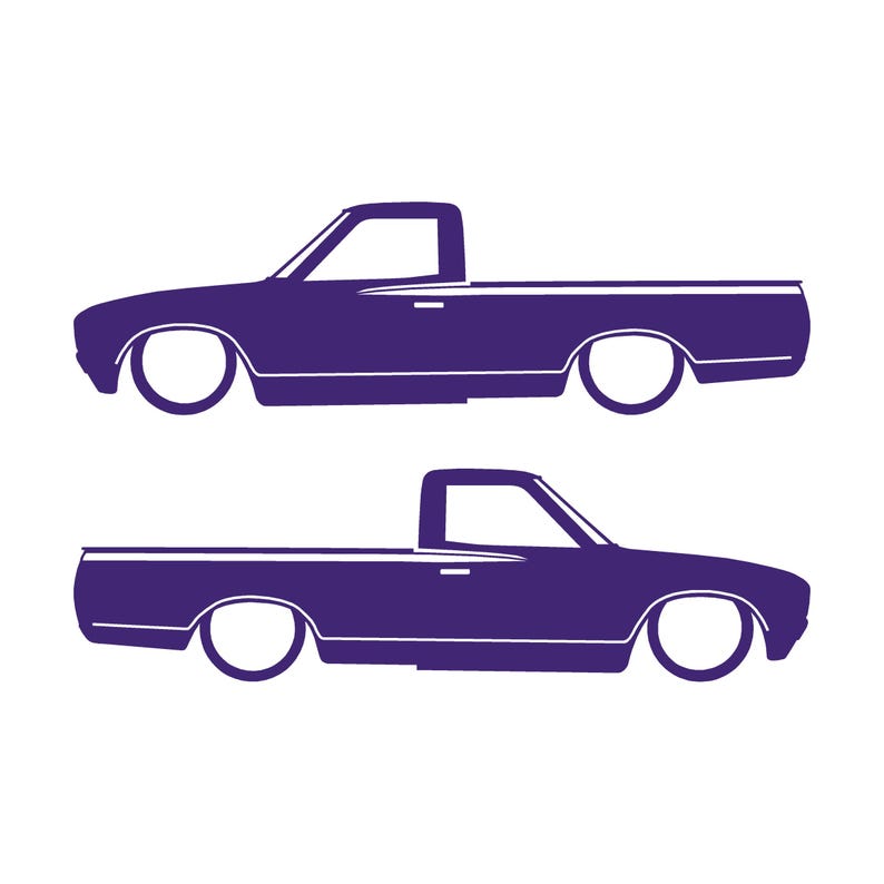 Set Of 2 Lowered Truck Silhouette Decal Stickers For Datsun 620 Single Cab Pickup Purple