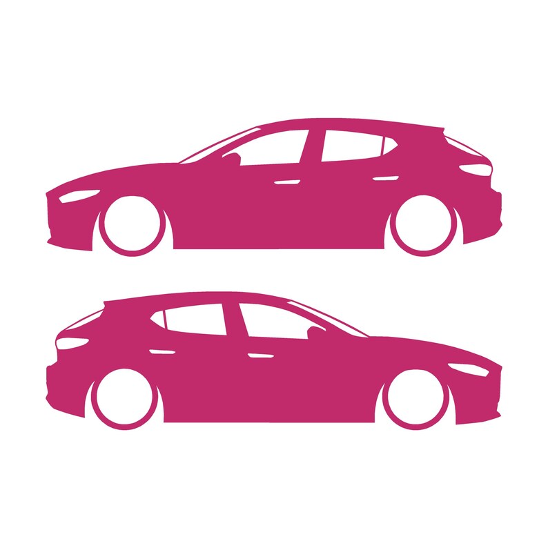 Set mit 2 Aufklebern für tiefergelegte Fahrzeuge für Mazda 3 BP 4. Generation 2019 Rosa