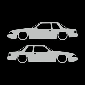 Juego de 2 pegatinas con silueta de coche rebajado para Ford Mustang Fox Body Notchback 1987-93 Light Grey