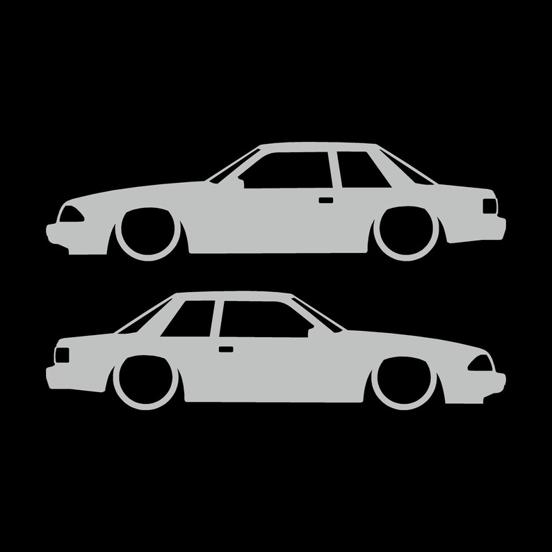 Juego de 2 pegatinas con silueta de coche rebajado para Ford Mustang Fox Body Notchback 1987-93 Light Grey
