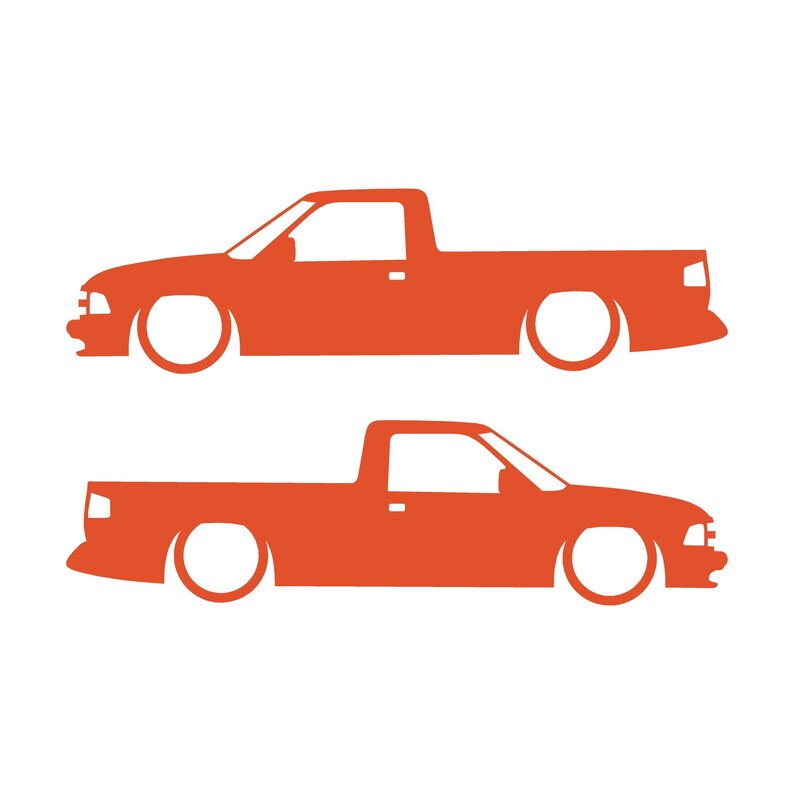 Set Of 2 Lowered Car Silhouette Decal Stickers For Chevrolet S10 2nd Gen Single Cab 1994-97 Orange