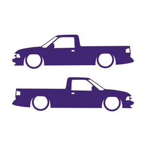 Set Of 2 Lowered Car Silhouette Decal Stickers For Chevrolet S10 2nd Gen Single Cab 1994-97 Purple