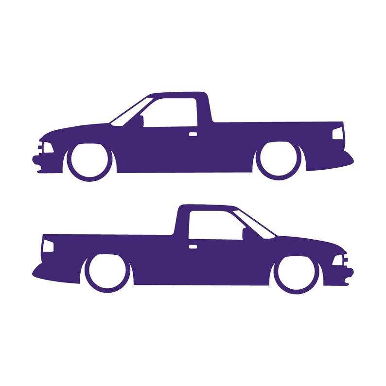 Set Of 2 Lowered Car Silhouette Decal Stickers For Chevrolet S10 2nd Gen Single Cab 1994-97 Purple