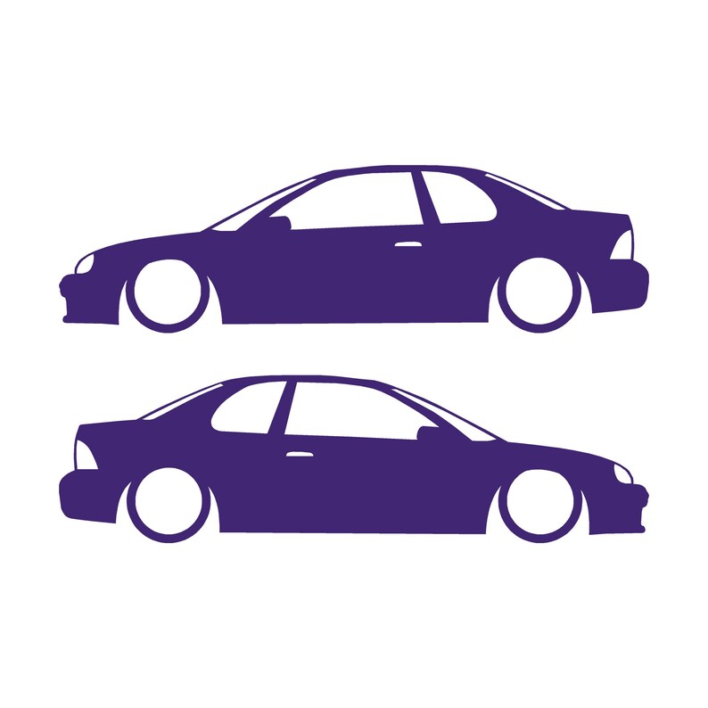Set Of 2 Lowered Car Silhouette Decal Stickers For Dodge Neon 1st Gen 1994-99 Coupe Purple