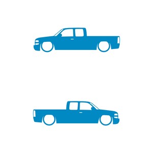 Set Of 2 Lowered Truck Silhouette Decal Stickers For Chevrolet Silverado Extended Cab 1999- 2002 Pickup Light Blue