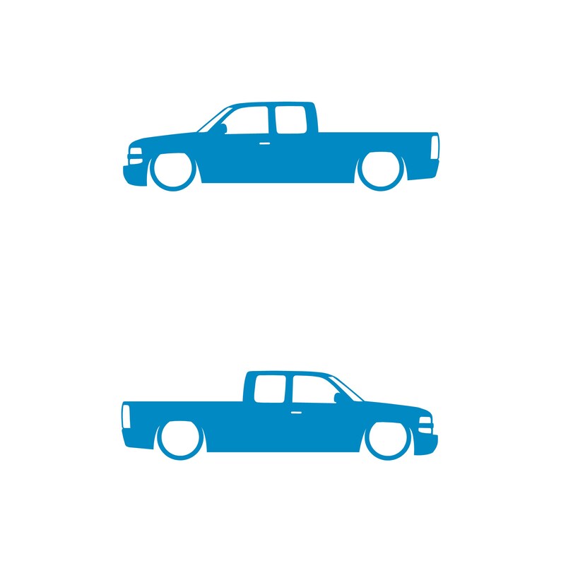 Set Of 2 Lowered Truck Silhouette Decal Stickers For Chevrolet Silverado Extended Cab 1999- 2002 Pickup Light Blue
