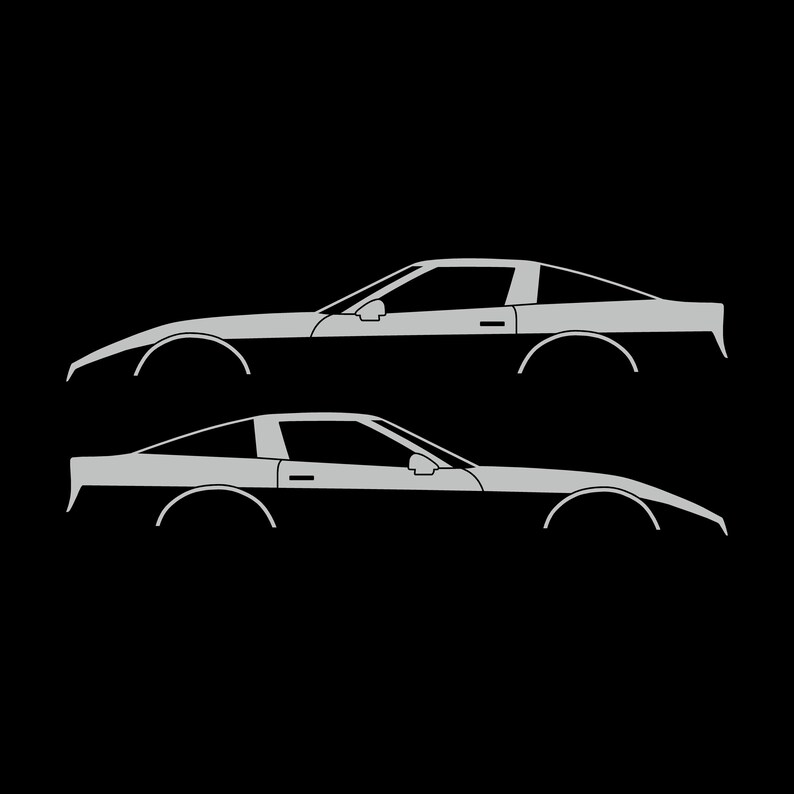 Set Of 2 Car Silhouette Decal Stickers For Chevrolet Corvette C4 Coupe Light Grey