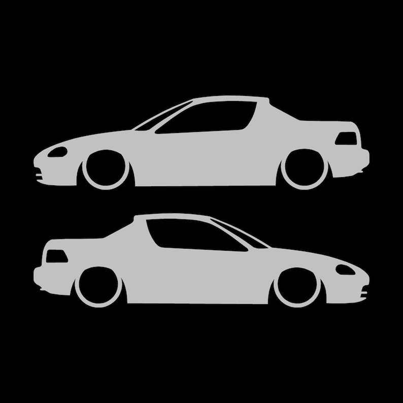 Set Of 2 Lowered Car Silhouette Decal Stickers For Honda Del Sol 1992-98 VTi Light Grey