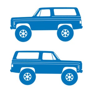 Set Of 2 Lowered Car Silhouette Decal Stickers For Chevrolet K5 Blazer Sky Blue