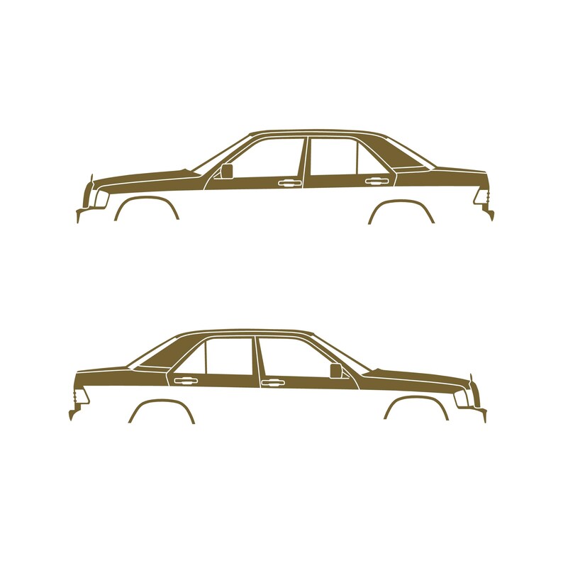 Set Of 2 Car Silhouette Decal Stickers For The Mercedes 190e Gold