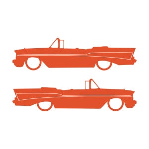 Set Of 2 Lowered Car Silhouette Decal Stickers For 1957 Chevrolet Bel Air Convertible Coupe Orange
