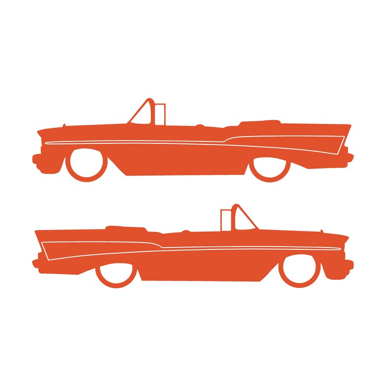 Set Of 2 Lowered Car Silhouette Decal Stickers For 1957 Chevrolet Bel Air Convertible Coupe Orange