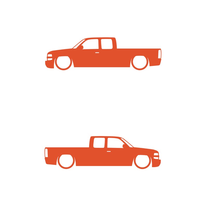 Set Of 2 Lowered Truck Silhouette Decal Stickers For Chevrolet Silverado Extended Cab 1999- 2002 Pickup Orange