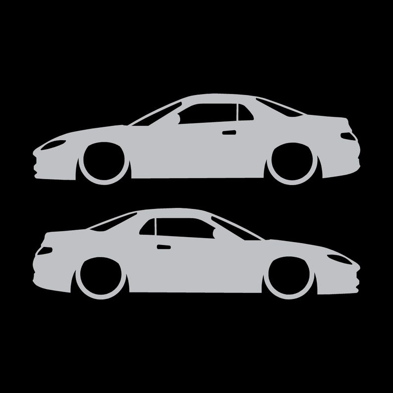 Set di 2 adesivi con silhouette di auto ribassate per Mitsubishi FTO Argento