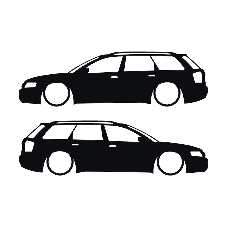 Set van 2 verlaagde auto-silhouet stickers voor Audi A4 S6 B6 Wagon Avant Zwart