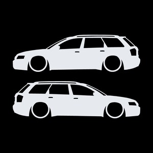 Set van 2 verlaagde auto-silhouet stickers voor Audi A4 S6 B6 Wagon Avant Wit