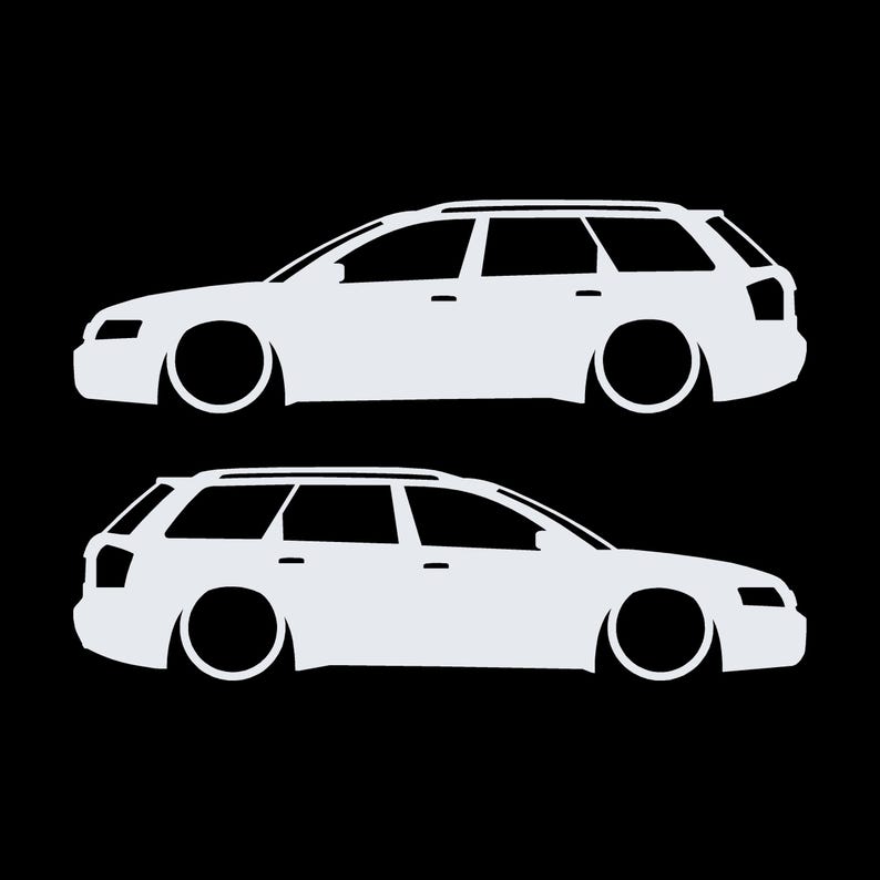 Set van 2 verlaagde auto-silhouet stickers voor Audi A4 S6 B6 Wagon Avant Wit