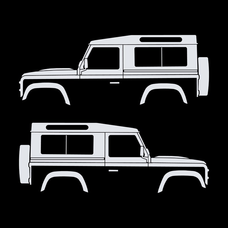 Set Of 2 Car Silhouette Decal Stickers For Land Rover Defender 90 Classic Wagon White