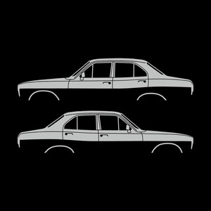 Set med 2 silhuettdekaler för Ford Escort Mk1 2-dörrars Sedan Coupé Light Grey