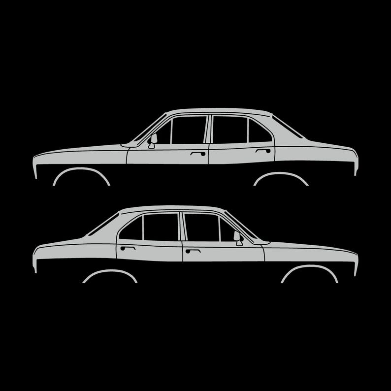 Set med 2 silhuettdekaler för Ford Escort Mk1 2-dörrars Sedan Coupé Light Grey