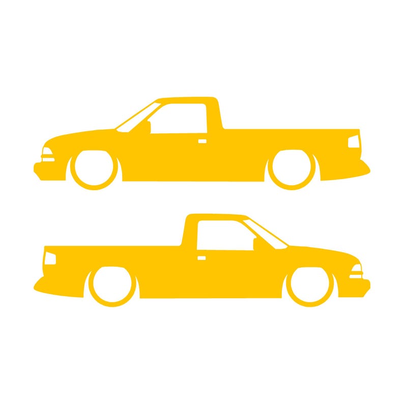 Juego de 2 calcomanías con silueta de auto rebajado para Chevrolet S10 de segunda generación, cabina simple, 1998-2004 Amarillo