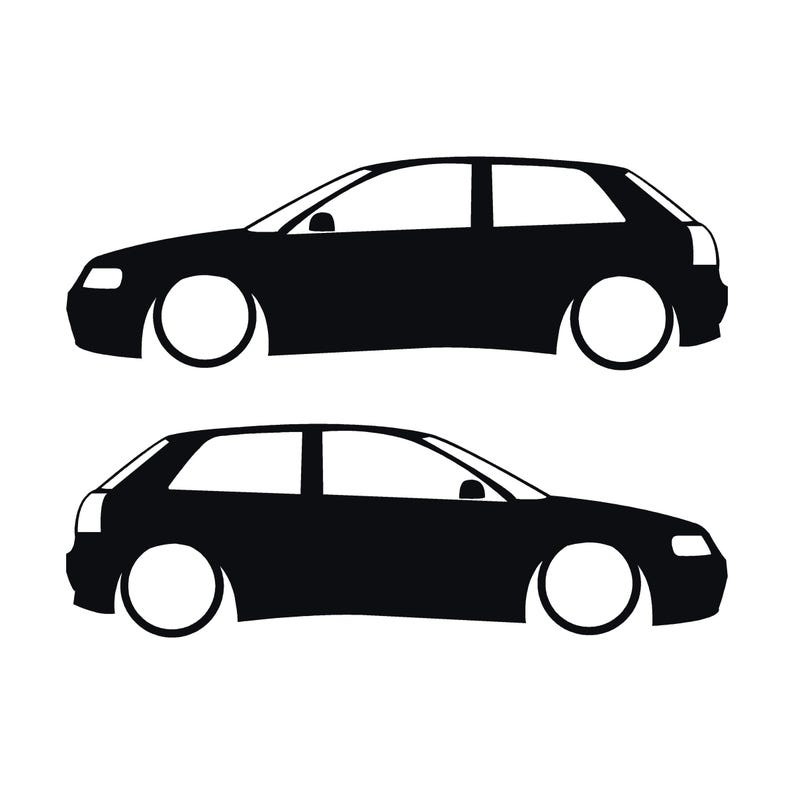 Set Of 2 Lowered Car Silhouette Decal Stickers For Audi A3 S3 8L 1996-2003 Black