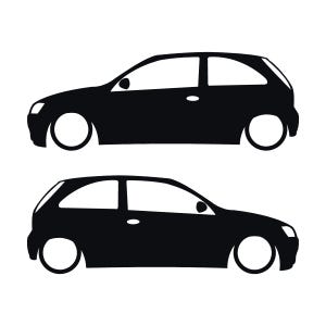 Juego de 2 pegatinas con silueta de coche para Opel Corsa A y Vauxhall Nova Hatchback de 3 puertas. Negro
