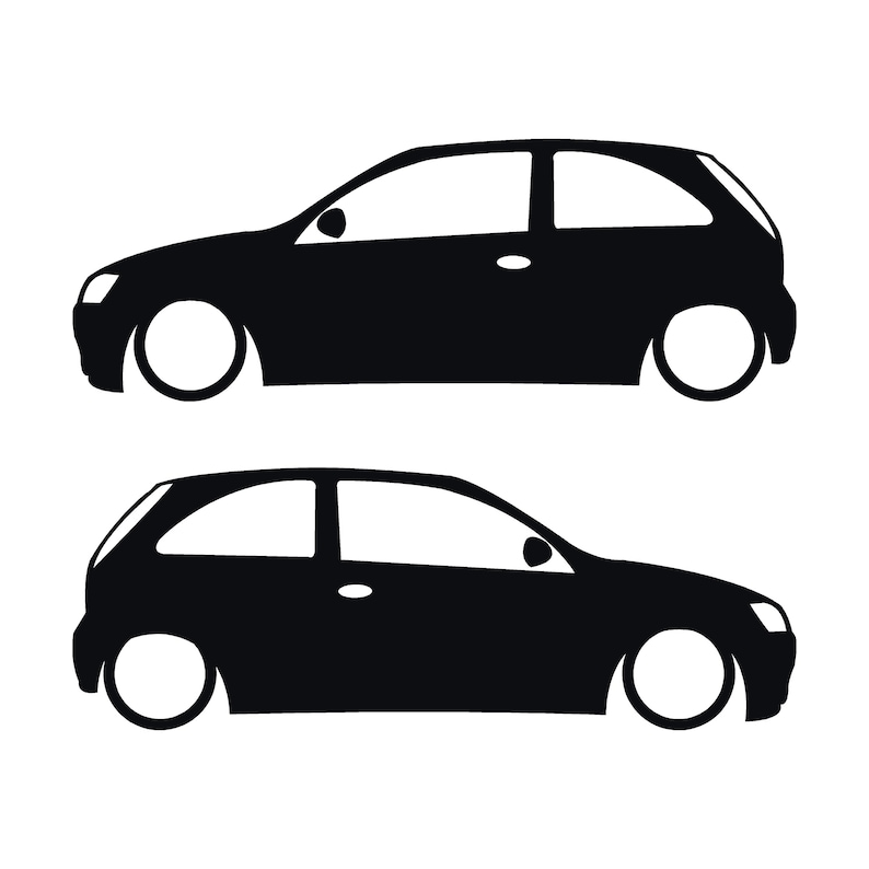 Juego de 2 pegatinas con silueta de coche para Opel Corsa A y Vauxhall Nova Hatchback de 3 puertas. Negro