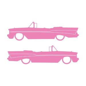 Set Of 2 Lowered Car Silhouette Decal Stickers For 1957 Chevrolet Bel Air Convertible Coupe Soft Pink