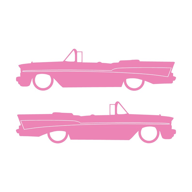 Set Of 2 Lowered Car Silhouette Decal Stickers For 1957 Chevrolet Bel Air Convertible Coupe Soft Pink