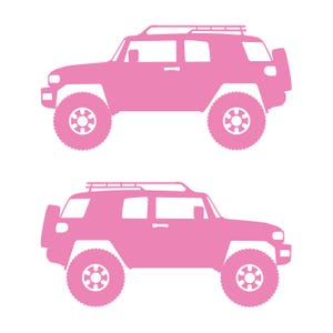Set Of 2 Lifted Car Silhouette Decal Stickers For Toyota FJ Cruiser Soft Pink