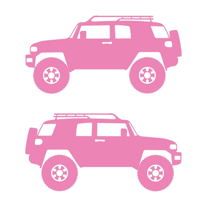 Set Of 2 Lifted Car Silhouette Decal Stickers For Toyota FJ Cruiser Soft Pink