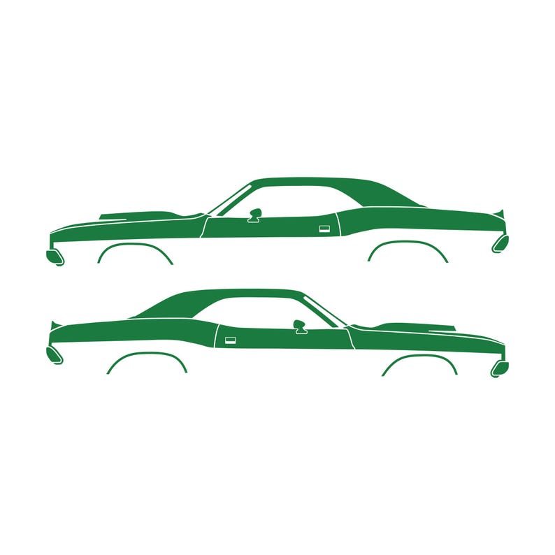 Set Of 2 Car Silhouette Decal Stickers For Dodge Challenger Shaker Hood Classic Hardtop 1st Gen 1970-74 Green
