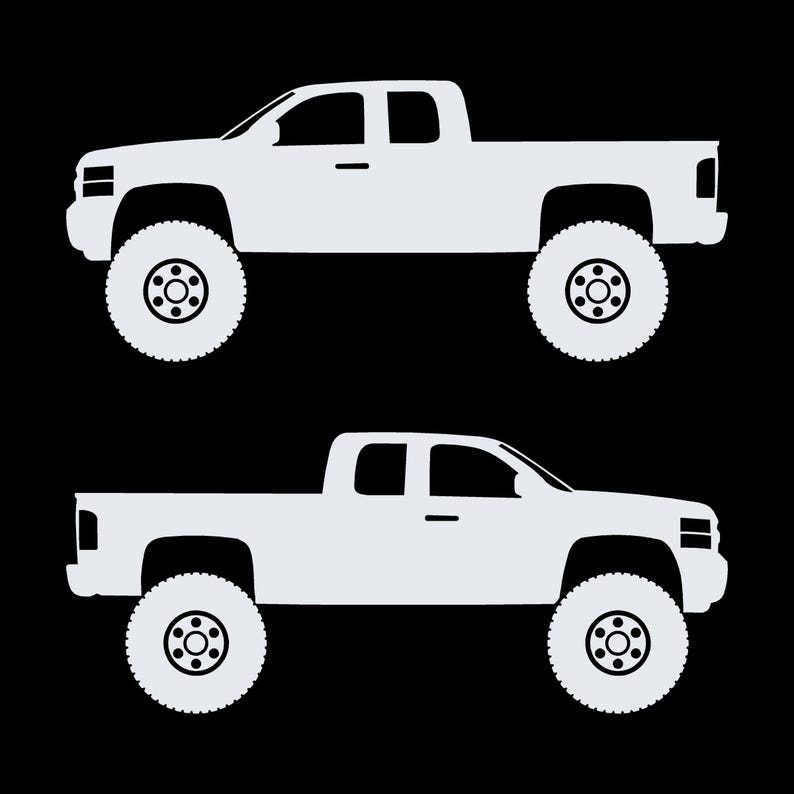 Set Of 2 Lifted Car Silhouette Decal Stickers For Chevrolet Silverado 2nd Gen 2007-14 Ext Cab White